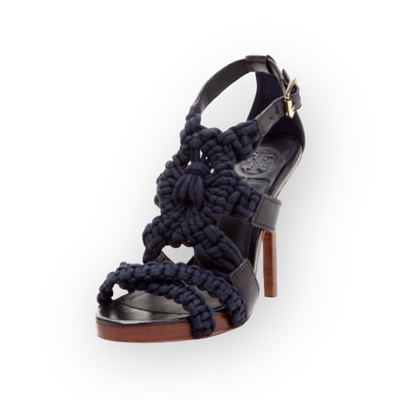 Tory Burch ✤ Fleur Nautical Rope Strappy Platform Stiletto Heel Sandals ✤ Navy 9 - Picture 15 of 16